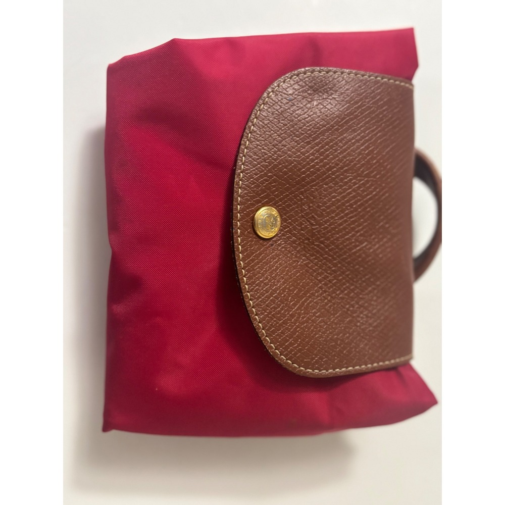 Longchamp Le Pliage Red Nylon Backpack Women Gold Zip Leather Trim STAINED - Picture 14 of 15